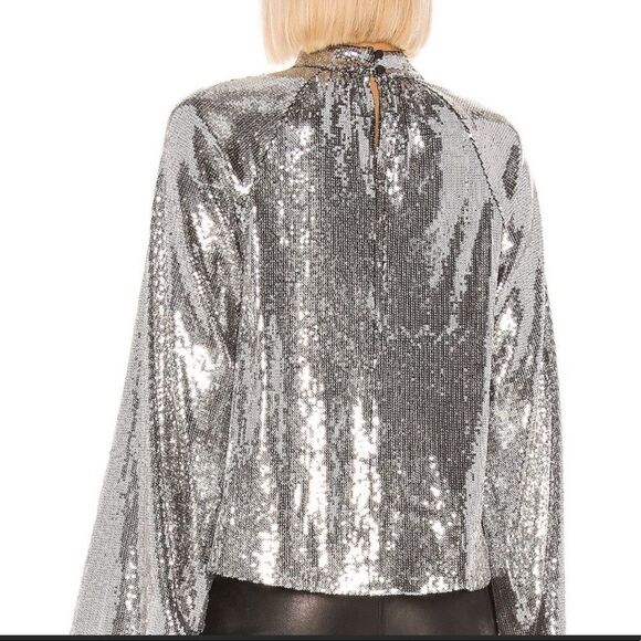 RtA Tennessee Peasant Silver Sequin Bell Sleeve Top Sz XS NWT - Picture 6 of 16